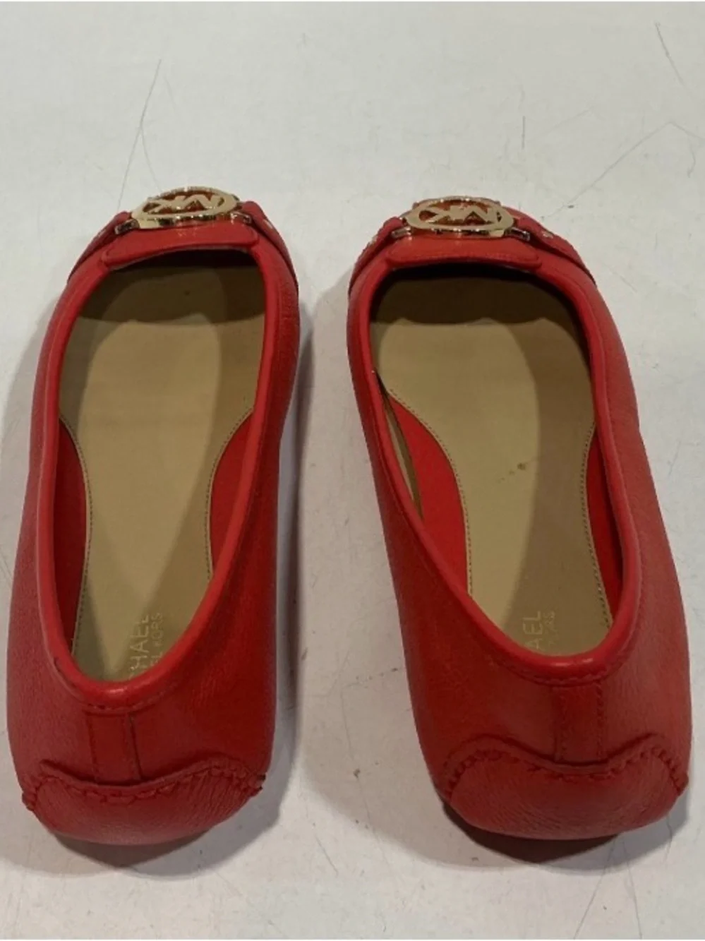 Michael Kors Red Leather MK Logo Driving Flats
